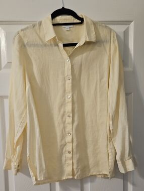 Light Yellow Classic Button-Down Shirt - Linen. Jjill